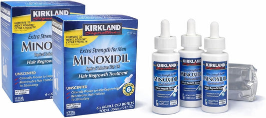 Kirkland Minoxidil 5% Extra Strength Men Hair Regrowth (12 Month Supply) | 5% minoxidil topical solution for men; extra strength hair regrowth treatment; unscented; 12 month with dropper