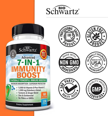 Immune Support Supplement with Zinc Elderberry Vitamin D 5000 IU, 120ct