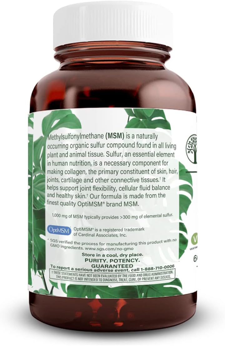 Natural Nutra OptiMSM, MSM Supplement with Sulfur 1000 mg, 120 Vegan Tabs | Cartilage Health, Prevent Thinning Hair, Increase Joint Flexibility and Bone Health, Support Fluid balance, Weight loss