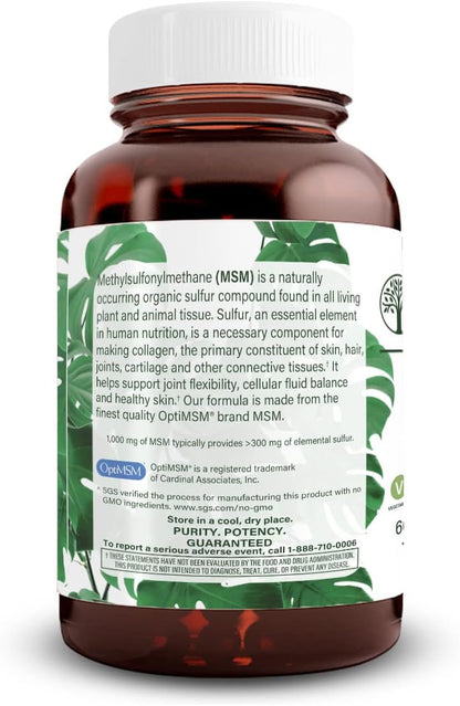 Natural Nutra OptiMSM, MSM Supplement with Sulfur 1000 mg, 120 Vegan Tabs | Cartilage Health, Prevent Thinning Hair, Increase Joint Flexibility and Bone Health, Support Fluid balance, Weight loss