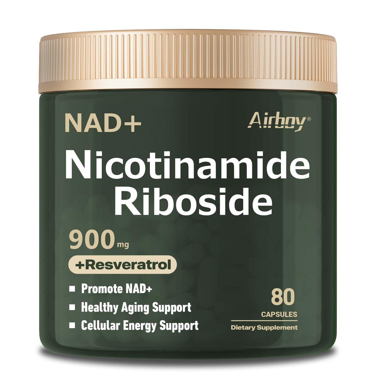 Airboy NAD+ Supplement, Liposomal Nicotinamide Riboside 900 mg with Resveratrol & Quercetin, NMN Supplement Alternative, Third-Party Tested, Anti-Aging, Energy, Focus- 80 Count