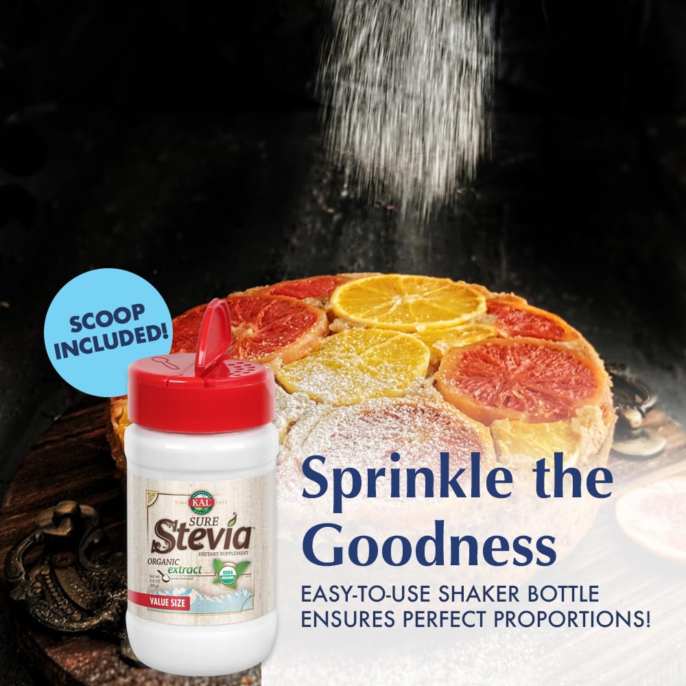 KAL Sure Stevia Extract Powder, Low Carb, Plant Based Stevia Sweetener, Great Taste, Zero Calories, Zero Sugar, Low Glycemic & Perfect for a Keto Diet, 60-Day Guarantee, Approx. 1820 Servings, 3.5oz