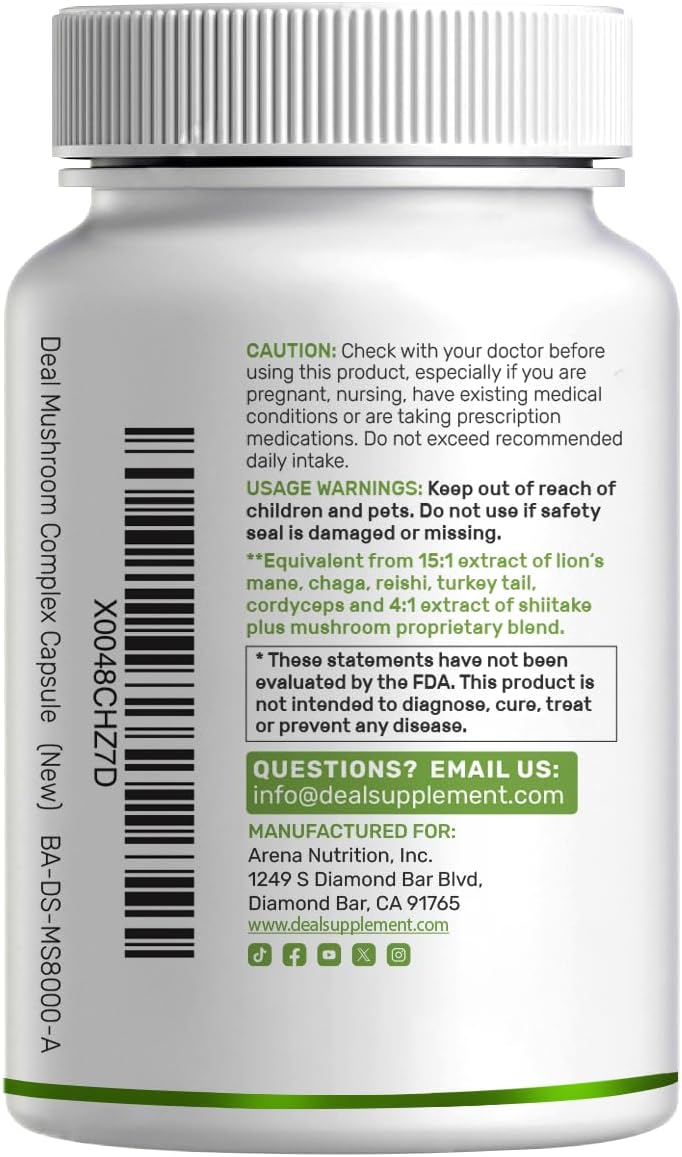 Organic 10-in-1 Mushroom Supplement, 240 Capsules – Lions Mane, Turkey Tail, Reishi, Cordyceps & More Mushroom Complex – Immune, Energy & Nootropic Brain Support – Non-GMO
