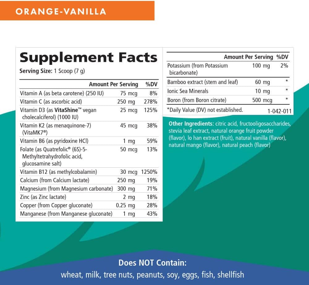 Pure Essence Ionic Super D-K Calcium Plus by Pure Essence - with Extra Magnesium, Vitamin D3, Vitamin K2 for Strong Bones and Stress Relief - Orange Vanilla - 7.41oz