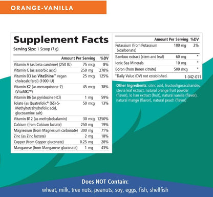 Pure Essence Ionic Super D-K Calcium Plus by Pure Essence - with Extra Magnesium, Vitamin D3, Vitamin K2 for Strong Bones and Stress Relief - Orange Vanilla - 7.41oz