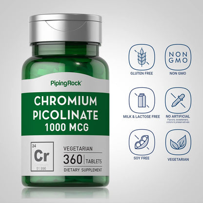 Chromium Picolinate 1000 mcg | 360 Tablets | Chromium Supplement | Vegetarian, Non-GMO