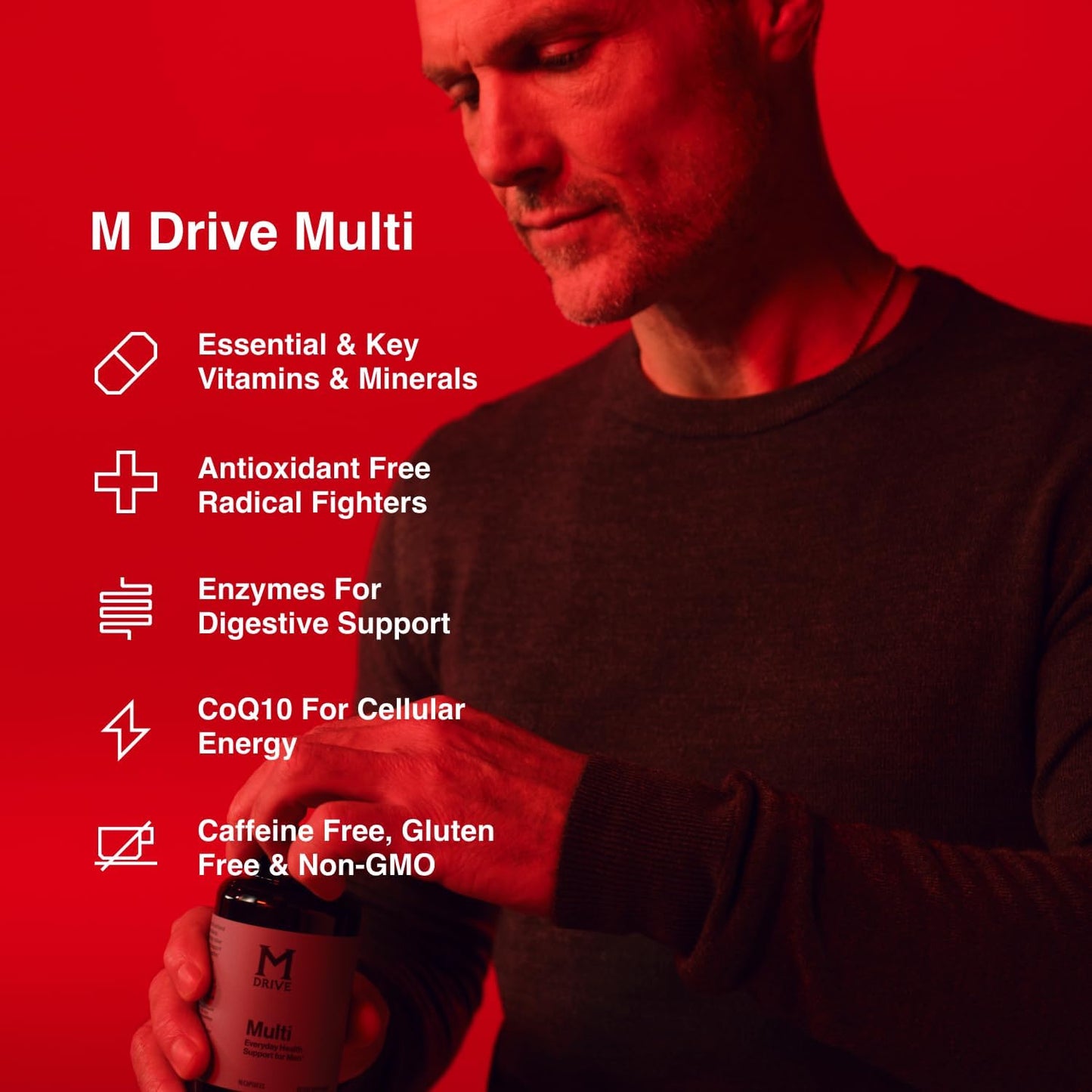 Mdrive Multi Men's Daily Multivitamin Immune & Energy Support, 90ct | Immune Health Support from Zinc, Selenium, Manganese & Vitamin D, Enzymes for Digestive Support, CoQ10 for Energy, Vitamin K2