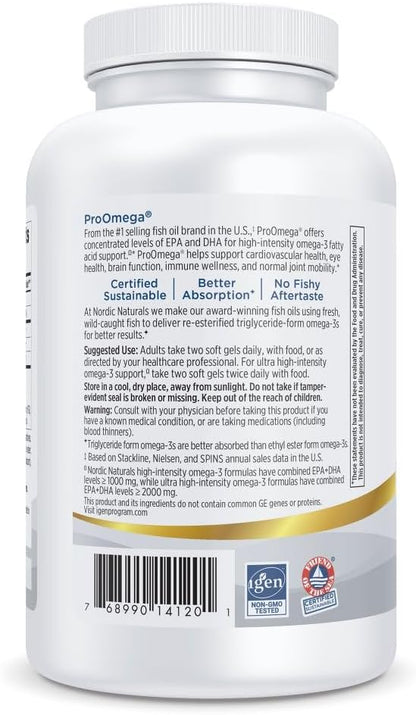 Nordic Naturals ProOmega, 1280 mg Omega-3, High Potency, Lemon, 90 Count | High Potency Fish Oil with EPA & DHA - Promotes Brain, Eye, Heart, & Immune Health - Non-GMO -90 servings