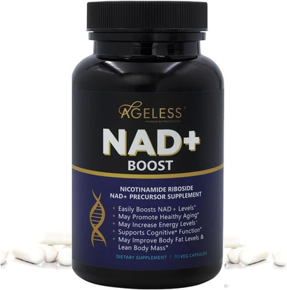 Ageless NAD+ Supplements for Women & Men | Nicotinamide Riboside Chloride | Dietary Supplement for Anti-Aging | Supports Energy, Focus, Stamina, Fat Metabolism & Cognitive Function – 30 Capsules