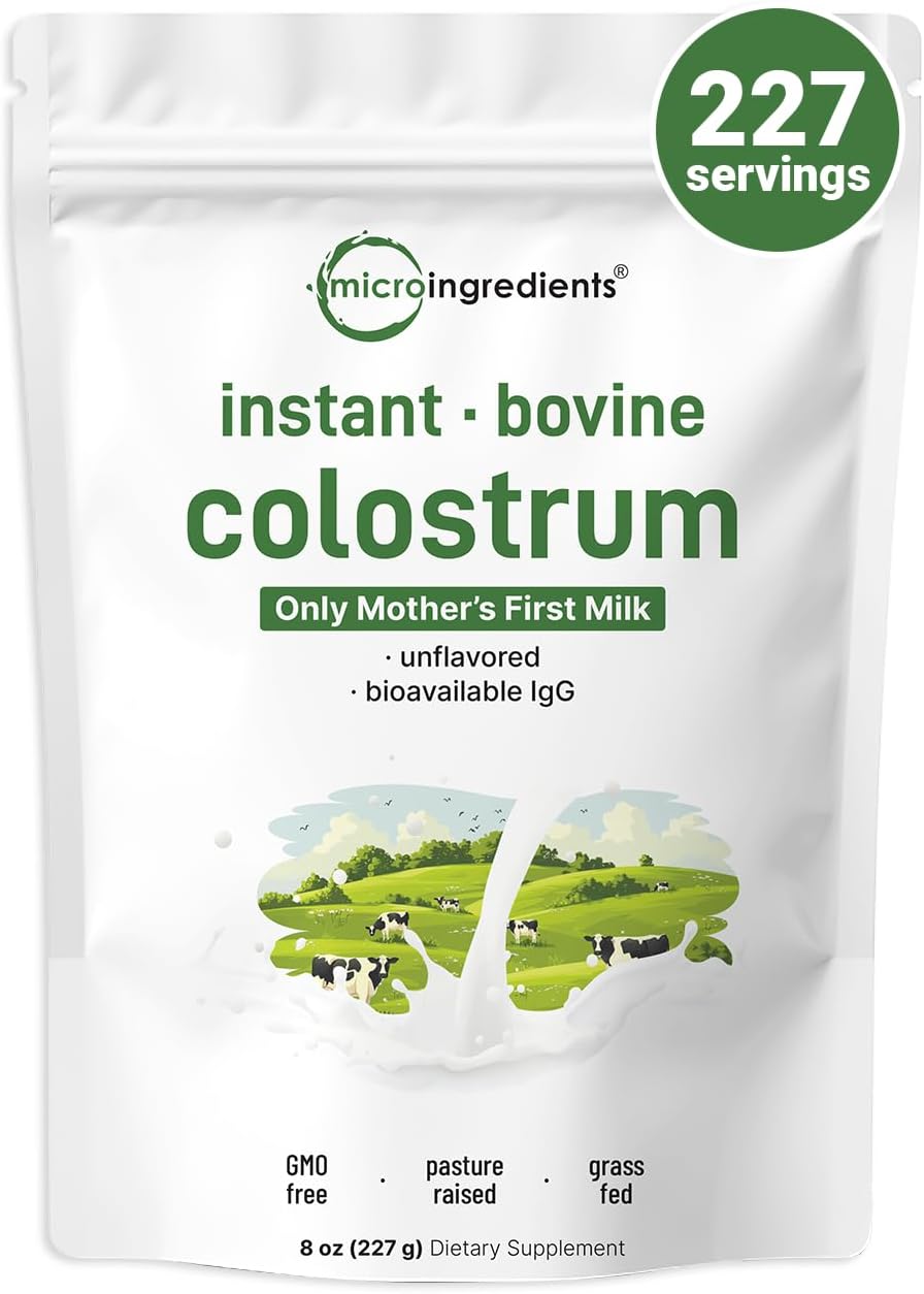 Micro Ingredients Multi Collagen Protein Powder 2 Pounds & Instant Colostrum Powder Bundle 2 Pack | Grass-Fed Collagen Peptides | Premium Bovine Mother’s First Milk