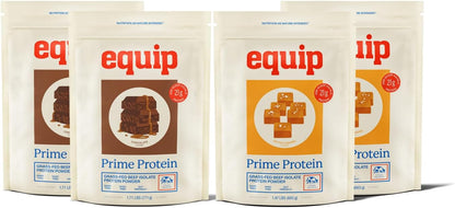 Equip Foods Chocolate Prime Protein Powder - Salted Caramel (x2) & Chocolate (x2) - Grass-Fed Isolate Beef Protein Powder - Paleo and Gluten Free - Helps Build and Repair Tissue
