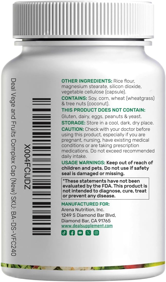 Nature’s Fruits & Veggies Supplement, 240 Veggie Capsules – 80 Whole Food Superfoods for Daily Balance – 40 Fruits with 40 Vegetables and Greens – Non-GMO, Gluten Free