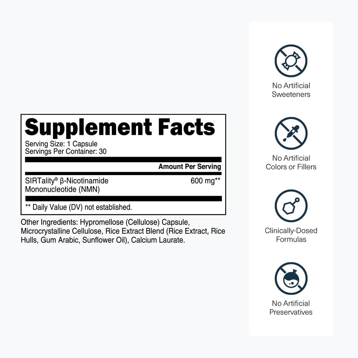 Transparent Labs NMN Supplement for NAD+ Levels - NAD Supplement with 600 mg Nicotinamide Mononucleotide to Support Healthy Aging, Cellular Energy Production, & Metabolic Balance - 30 Count
