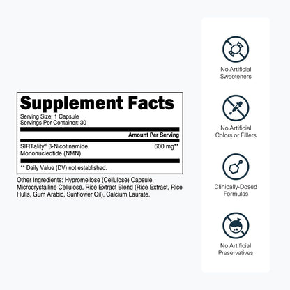 Transparent Labs NMN Supplement for NAD+ Levels - NAD Supplement with 600 mg Nicotinamide Mononucleotide to Support Healthy Aging, Cellular Energy Production, & Metabolic Balance - 30 Count