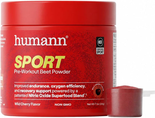 HumanN SuperBeets Sport Endurance Pre Workout Powder, Nitric Oxide Supplement, NSF Certified, Stimulant & Caffeine Free, Made with Beet Root, Wild Cherry, 20 Servings