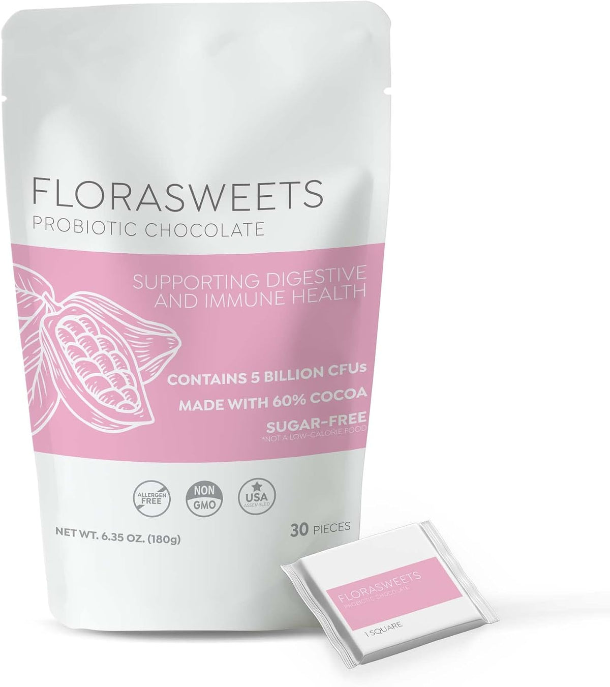 Florasweets Probiotic Chocolates | Gut Health | Chocolate for Weight Management | Metabolism Support | Sugar-Free Chocolate 3-Pack (90 Squares)
