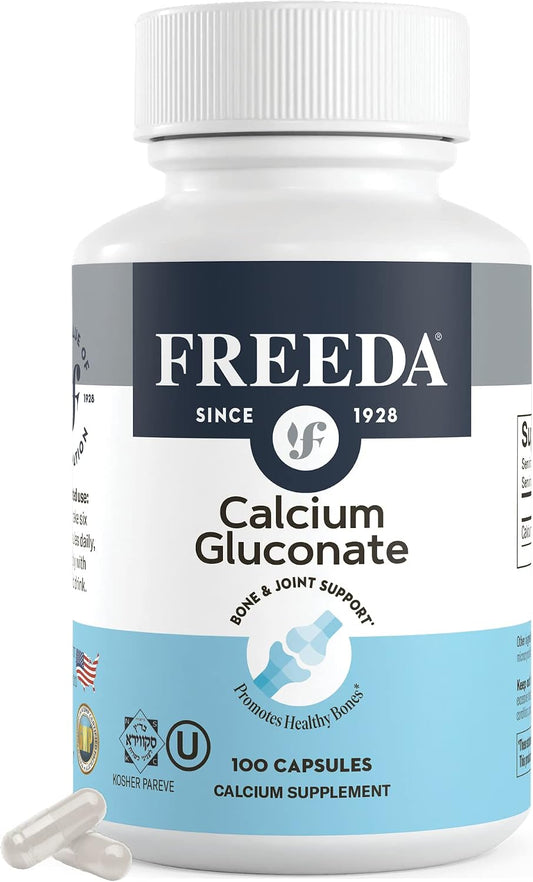 FREEDA Calcium Gluconate Supplement for Bone & Joint Support – 100 Capsules | Supports Teeth & Muscle Health – Pure Calcium w/o Vitamin D – Gentle on Stomach, Easy-to-Digest, Kosher, Vegan, Made in USA