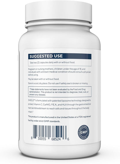 Renue By Science Shield | Liposomal Vitamin C CaAKG P.E.A Hyaluronic Acid Supplement | 120 Capsules with Vitamin C (500mg) CA AKG (150mg) Palmitoylethanolamide (75mg) HLA (75mg) | Made in the USA