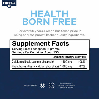 Freeda Calcium Phosphate Powder Mineral Supplement - 16 oz | Kosher Calcium and Phosphorus Powder Supplement to Support Bone Strength & Joint Health for Men, Women, Dogs, and Cats
