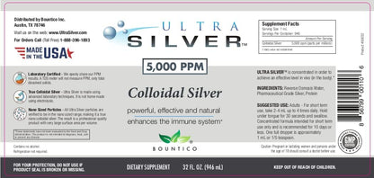 Ultra Silver® Colloidal Silver | 5,000 PPM, 32 Oz (946mL) | Mineral Supplement | True Colloidal Silver - 4 oz Dropper Bottle (Empty) Included for Dispensing!