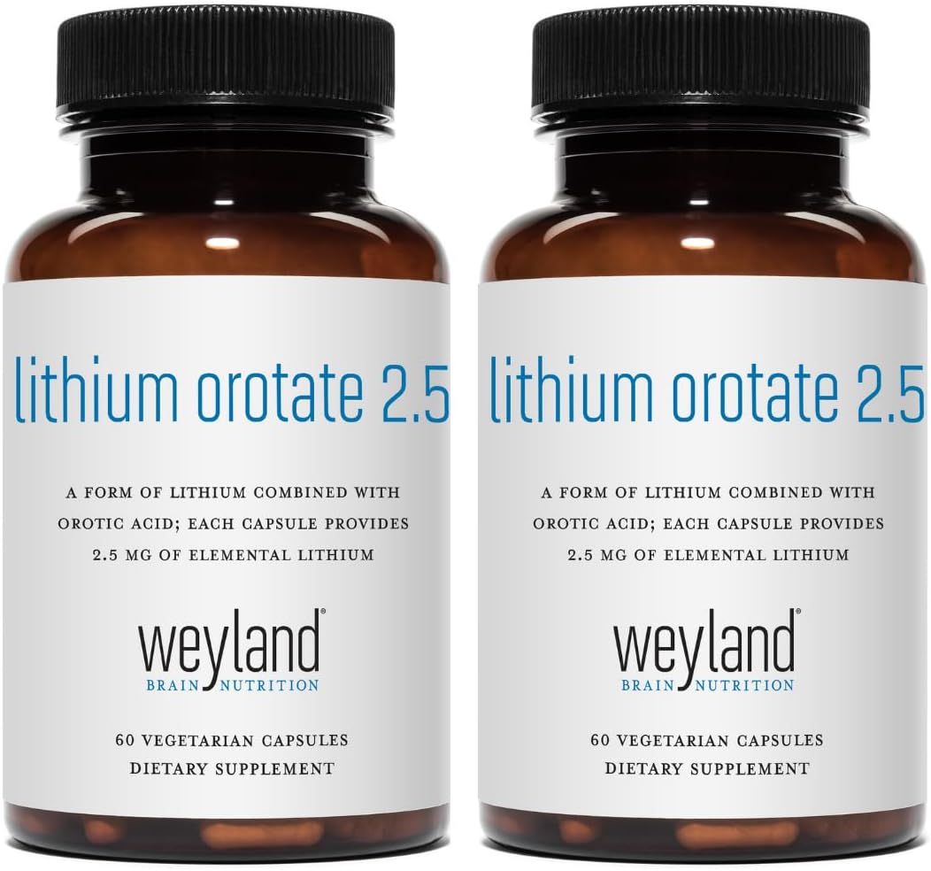 Lithium Orotate - 2.5mg of Elemental Lithium, 60 Vegetarian Capsules (Pack of 2)