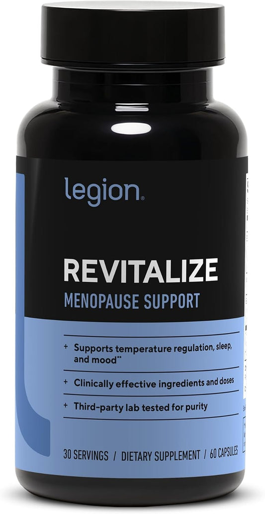 LEGION Revitalize Menopause Support Supplement - Hormone-Free Formula with Plant-Based Botanical Extracts for Women - EstroG-100, Soy Isoflavones, & Black Cohosh - 30 Servings