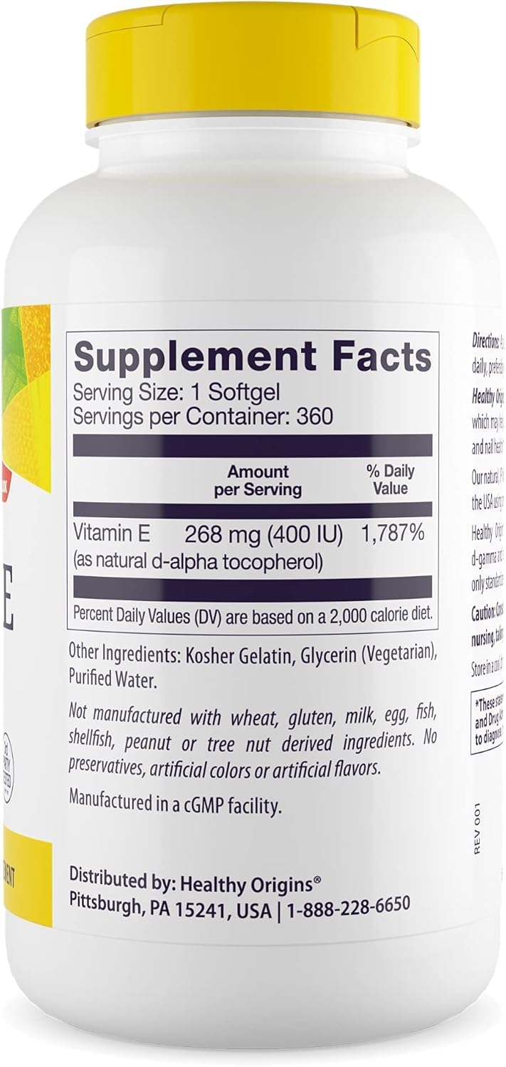 Healthy Origins Vitamin E 400 IU, Natural Mixed Tocopherols, 90 Softgels