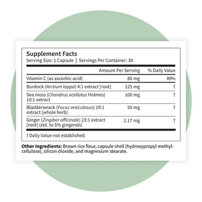 Pattern Wellness Sea Moss Complex – Sea Moss, Burdock Root, Bladderwrack, Vitamin C & Ginger – Supports Immune & Digestive Health – Vegan, Non-GMO – 30 Capsules
