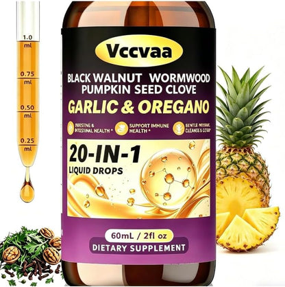 2 Pack 20-in-1 Wormwood Black Walnut Parasite Cleanse for Humans, with Pumpkin Seed, Garlic & Oregano, 80mL / 2.70 Fl Oz per Bottle