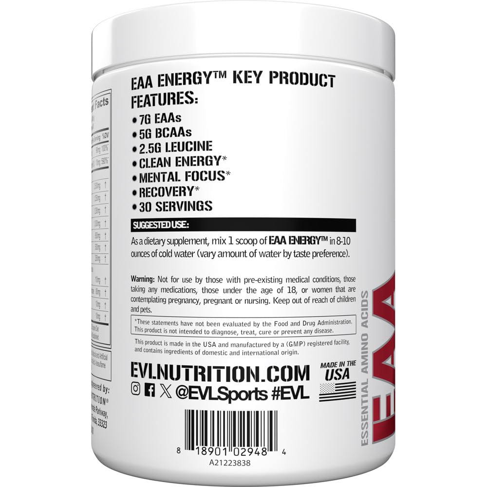 EAAs Amino Acids Powder - Energizing EAA Essential Amino Acids Pre & Post Workout Powder for Muscle Building Energy and Recovery Support with 7g per Serving Plus 5g BCAAs (Watermelon, 30 Servings)