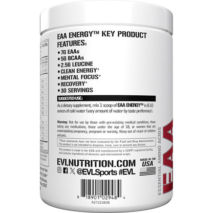 EAAs Amino Acids Powder - Energizing EAA Essential Amino Acids Pre & Post Workout Powder for Muscle Building Energy and Recovery Support with 7g per Serving Plus 5g BCAAs (Watermelon, 30 Servings)