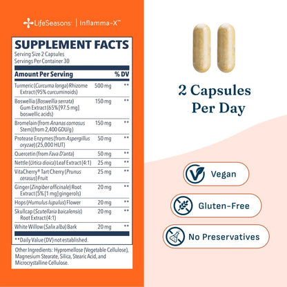 LifeSeasons Inflamma-X Joint & Tissue Support Supplement – Supports Muscle Comfort, Recovery & Flexibility – Herbal Formula with Turmeric, Bromlein, Boswellia & Protease Enzymes – 60 Capsules