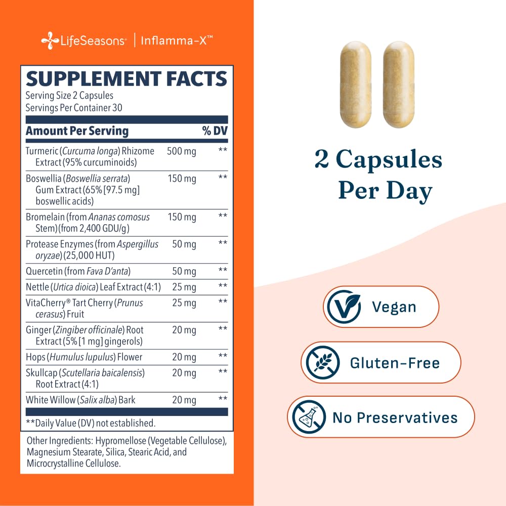 LifeSeasons Inflamma-X Joint & Tissue Support Supplement – Supports Muscle Comfort, Recovery & Flexibility – Herbal Formula with Turmeric, Bromlein, Boswellia & Protease Enzymes – 60 Capsules