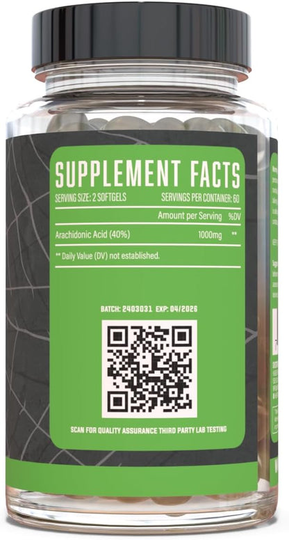 Huge Supplements Arachidone, Arachidonic Acid Supplement, Promotes Lean Mass & Increased Strength, Highest Dosed with 1000mg Per Serving, 120 Softgels