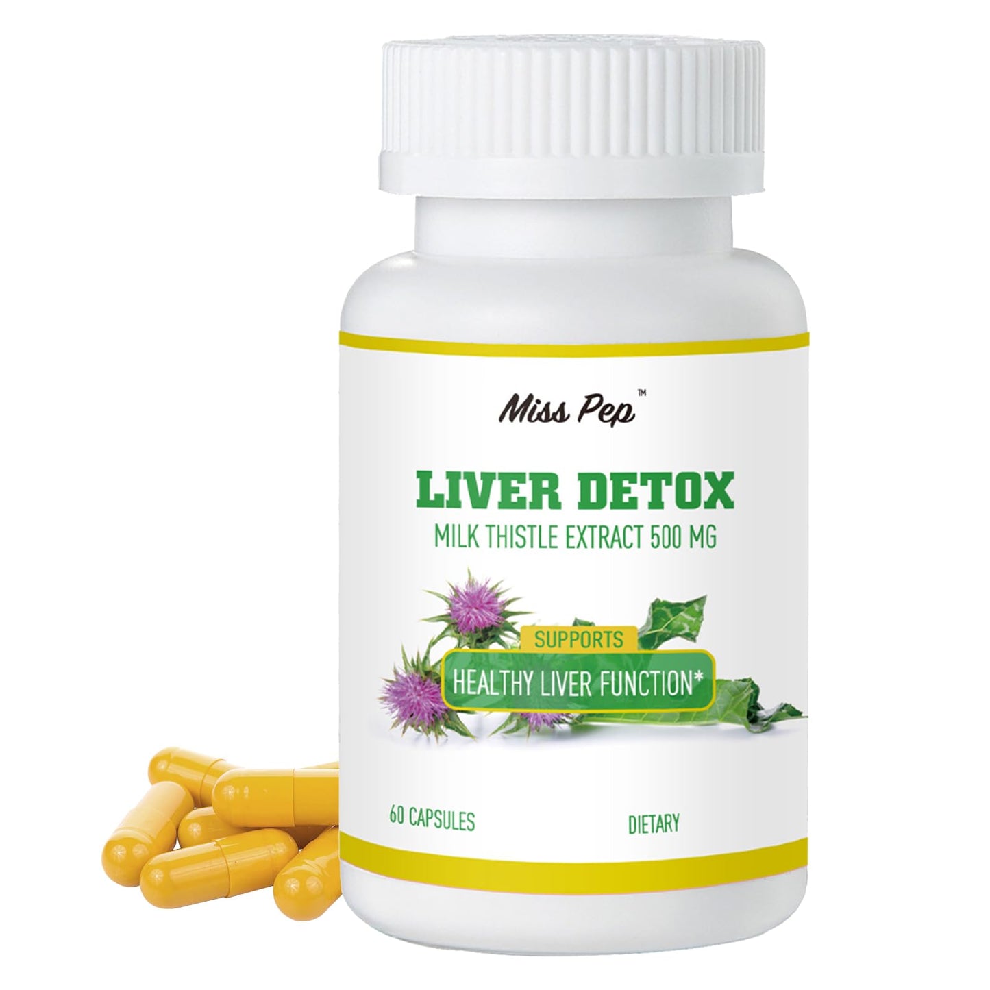 Milk Thistle,500 Mg Milk Thistle Supplement Per Capsule,Liver Health Support,Vegan and Non-GMO, 60 Capsules(1 Bottle)