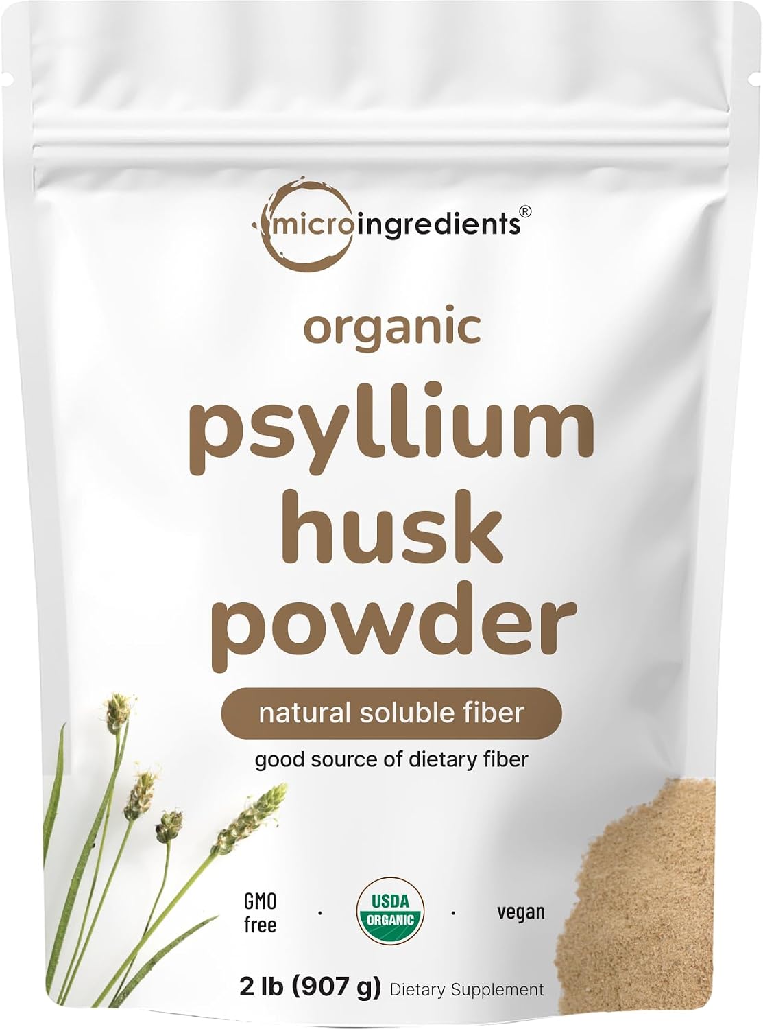 Micro Ingredients Organic Psyllium Husk Powder, 2lbs (32oz) | Daily Soluble Fiber Supplement | India Origin | Non-GMO, Keto Friendly, Vegan