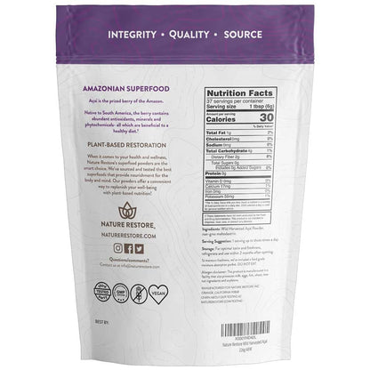 Nature Restore Wild Harvested Acai Berry Powder, 10 Ounces, Non GMO, Gluten Free, Brazilian Wild Grown