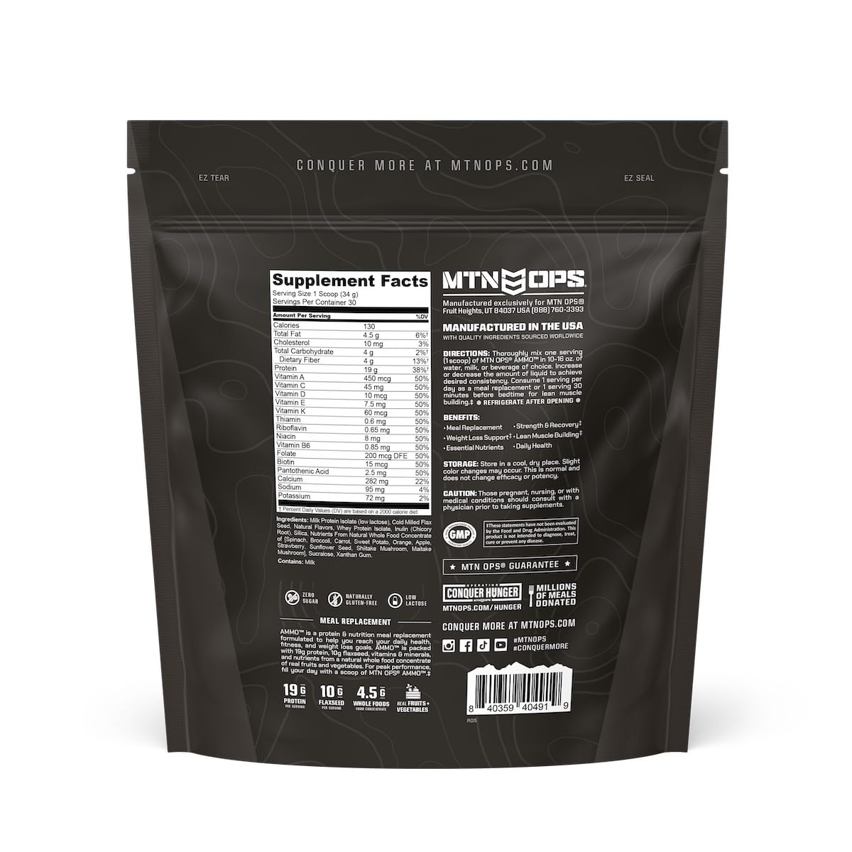 MTN OPS Ammo Meal Replacement Protein Powder, Peanut Butter Chocolate