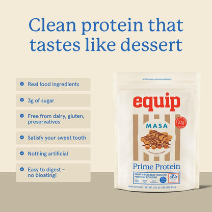 Equip Prime Chocolate Churro Protein Powder - Gut-Friendly, No Sugar Protein Shake Powder with Grass-Fed Beef & Natural Collagen - Rich & Creamy Mix - 21g Per Serving - Whey & Dairy-Free (30 Scoops)