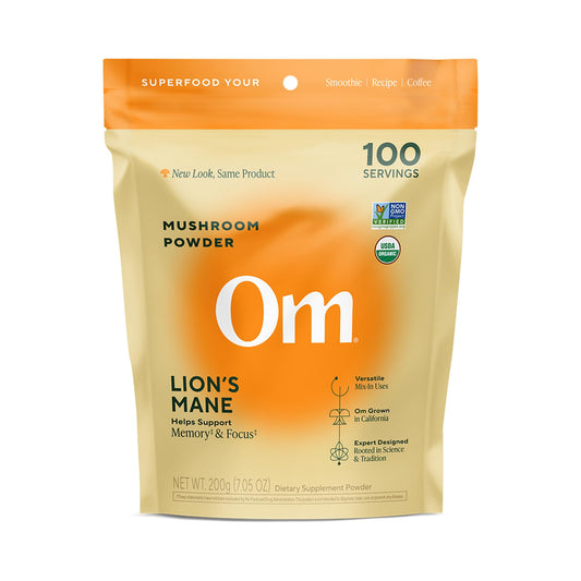 Om Lion’s Mane Mushroom Powder - Organic Mushroom Supplement and Nootropic - Support Memory, Focus and Nerve Health, 7.05 oz (100 Servings)