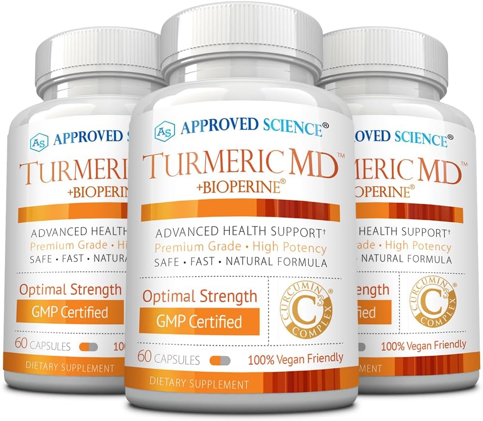 Approved Science Turmeric MD - Turmeric Extract with BioPerine Black Pepper & 95% Standardized Turmeric Curcuminoids - 180 Capsules (3 Month Supply)