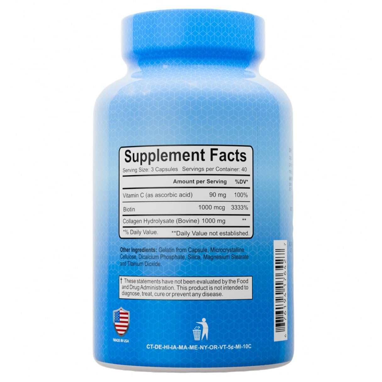 ALFA VITAMINS CollagenC Collagen Hydrolysate Capsules with Biotin - Anti-Aging Nutritional Supplement for Skin, Nails & Hair Rejuvenation - Supports Bone & Muscle - Made in USA - 180 Capsules - 1 Pack