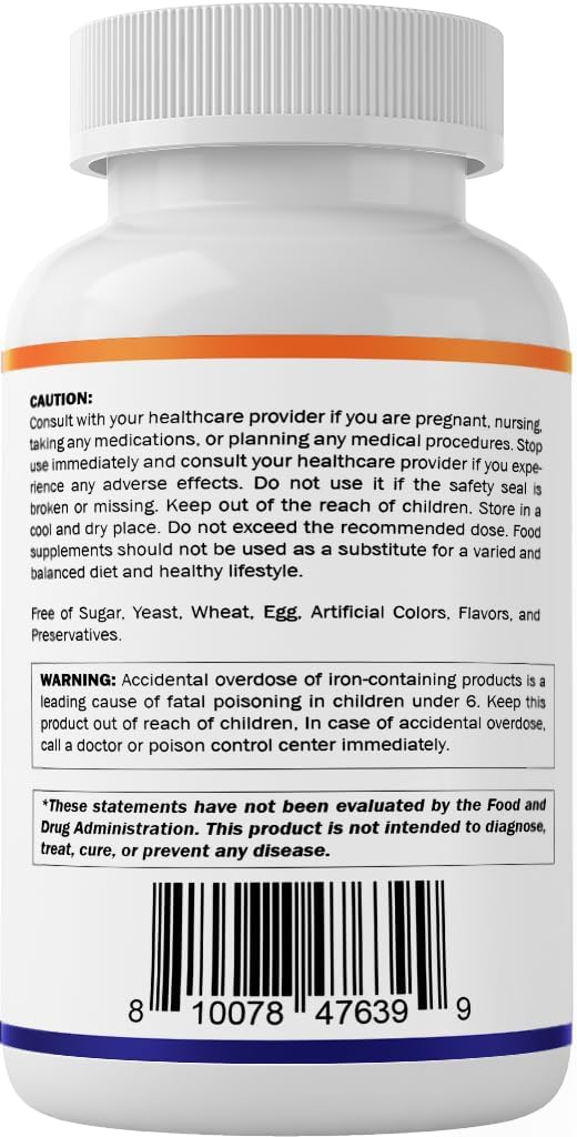 Vitamatic Ferrous Fumarate 325 mg + Vitamin C 100 mg (104 mg Elemental Iron) – High Potency Iron Supplement – Gentle on Stomach, 120 Coated Tablets, Made in USA