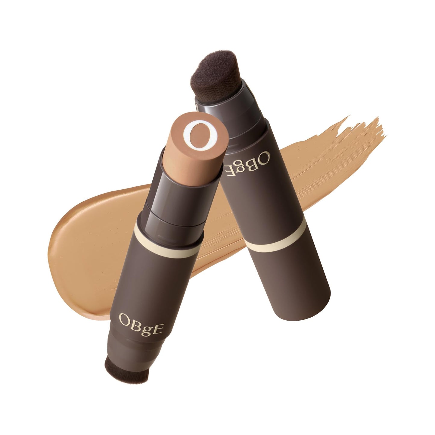OBgE Natural Foundation Stick High Coverage with Brush #2 Beige, 0.49oz | Seamless Matte Finish, Immediate Pore Blurring, All-Day Shine Control, All-In-One Korean Makeup, Built In Detachable Brush