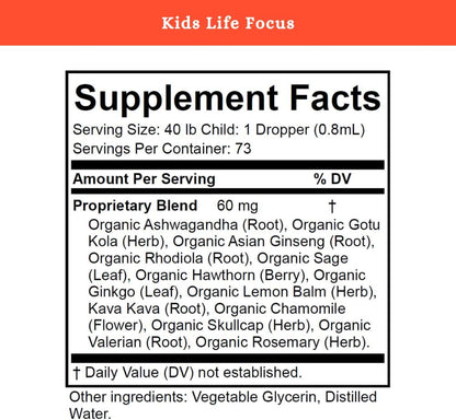 SPRIGS Kids Life Focus Supplement, 2 Fl Oz | Herbal Blend Tincture for Students to Support Concentration | Organic Herbs Ashwagandha & American Ginseng Root Help with Brain Function & Mental Clarity