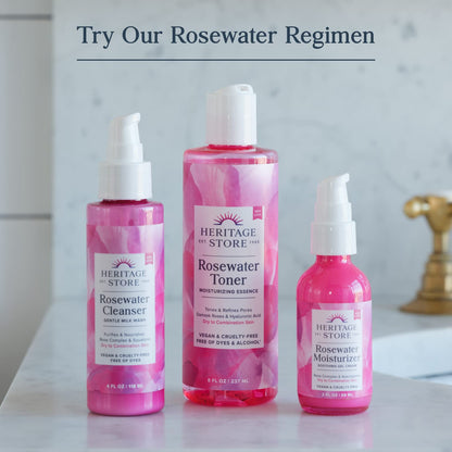 Heritage Store Rosewater Facial Toner with Hyaluronic Acid, Dry to Combination Skin Care, Hydrating Toner Refines Pores & Minimizes the Appearance of Fine Lines & Wrinkles, Alcohol Freeǂ, Vegan, 8oz