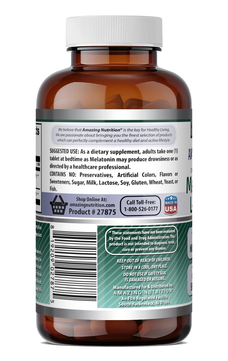 Amazing Formulas Melatonin 10 Mg Plus L-Theanine 5.5 Mg Supplement | Tablets | Non-GMO | Gluten Free | Made in USA | (1 Pack, 120 Tablets)