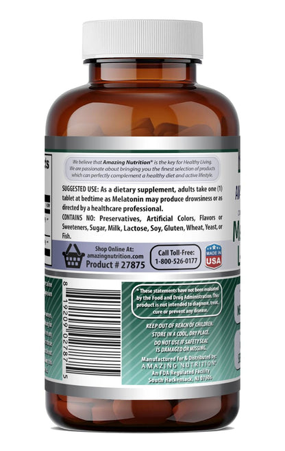 Amazing Formulas Melatonin 10 Mg Plus L-Theanine 5.5 Mg Supplement | Tablets | Non-GMO | Gluten Free | Made in USA | (1 Pack, 120 Tablets)