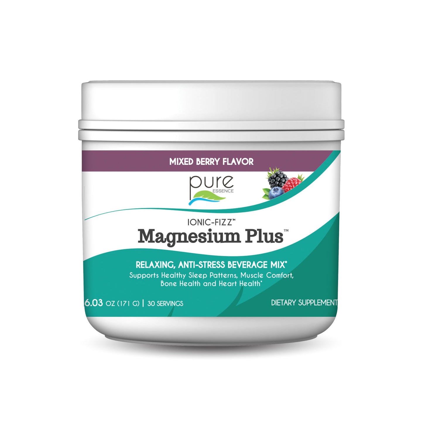 Pure Essence Labs Ionic Fizz Magnesium Plus, Anti-Stress Supplement Drink Powder, Gluten Free and Non-GMO Magnesium Powder, Raspberry Lemonade Flavor, 12.06 oz