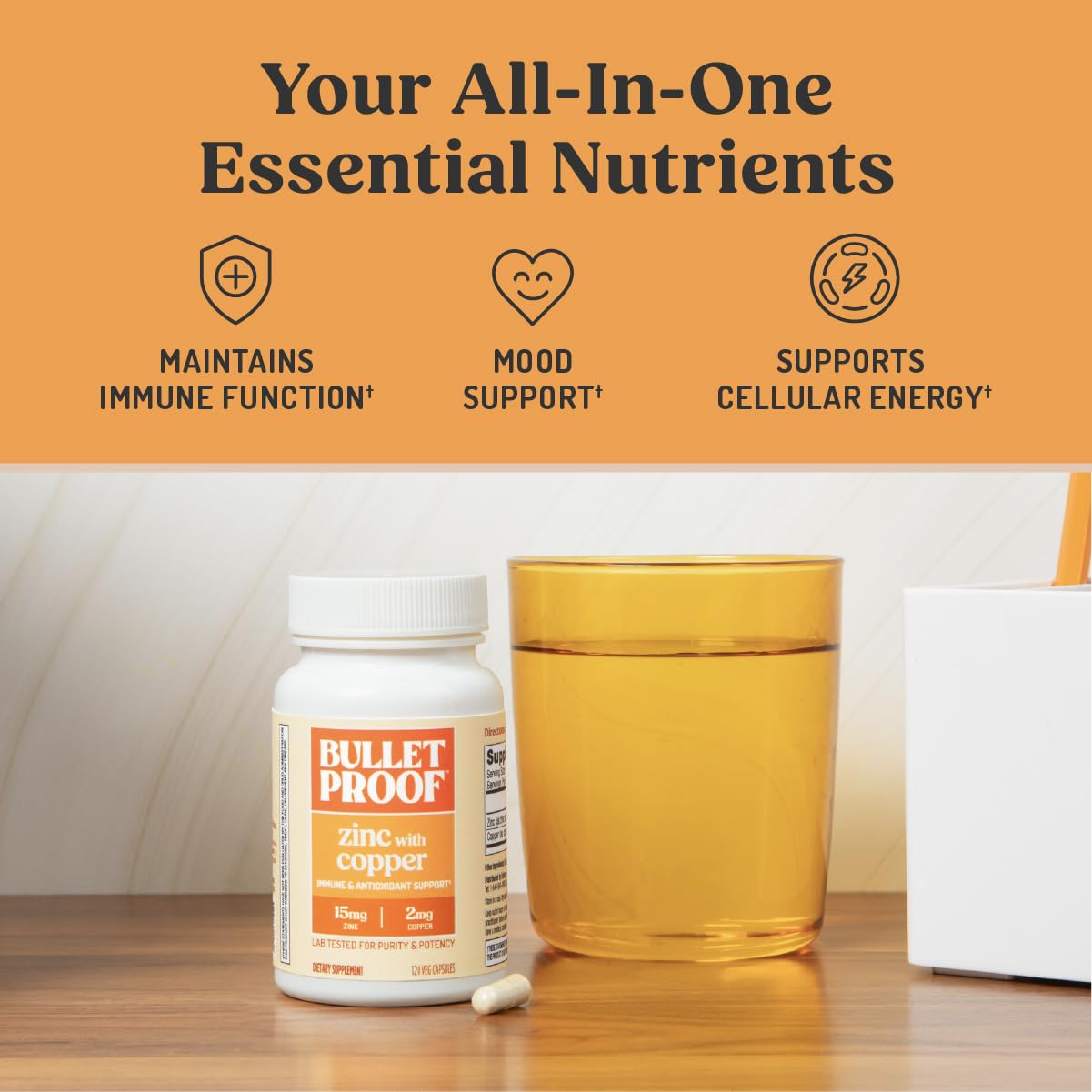 Bulletproof Zinc with Copper Capsules, 60 Count, Minerals and Antioxidant Supplement for Immunity and Mood